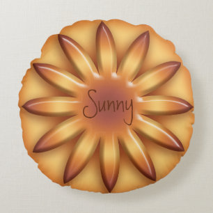 Sun. Geometric gradient element.Text. Round Cushion