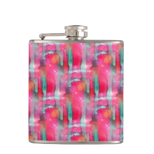 Sun glare abstract painted watercolor hip flask