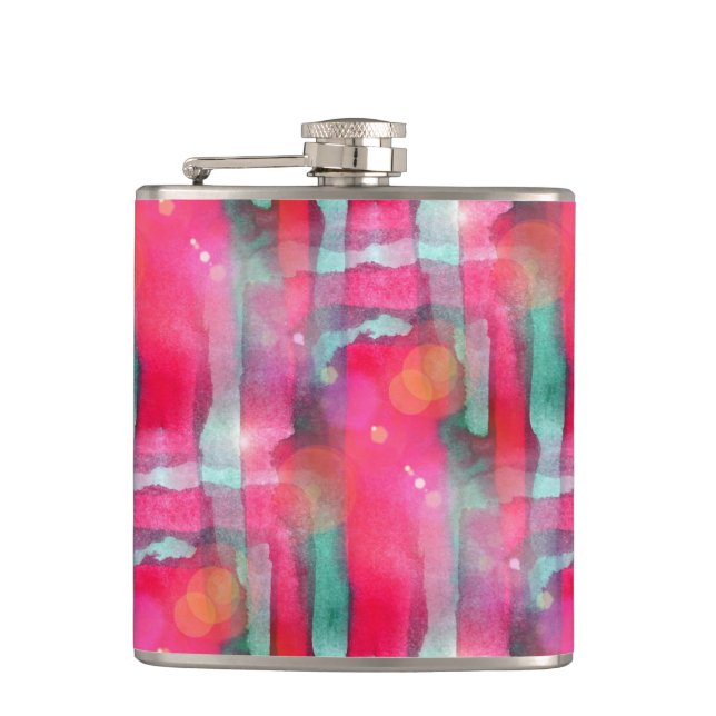 Sun glare abstract painted watercolor hip flask (Front)