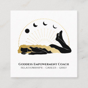 *~* Sun Goddess Black Gold Hair Moon Square Busine Business Card