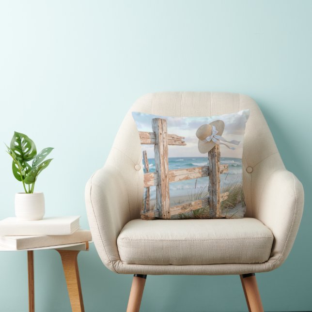 Sun Hat On a Beach Fence Cushion (Chair)