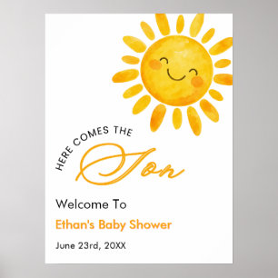 Sun Here Comes the Son Baby Shower Welcome Poster