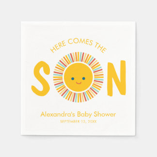 Sun Here Comes the Son Boy Baby Shower Napkin