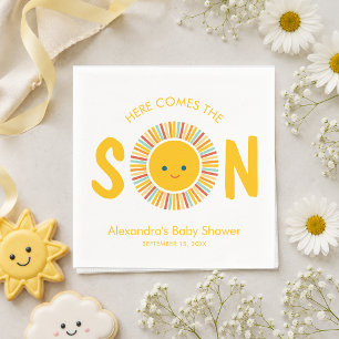 Sun Here Comes the Son Boy Baby Shower Napkin