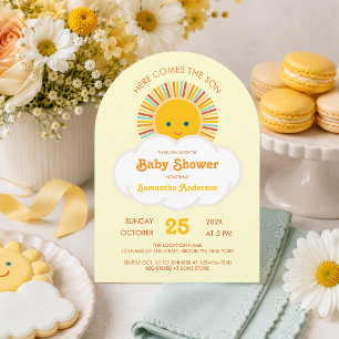 Sun Here Comes the Son Boy Baby Shower Retro Fonts Invitation