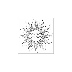 Sun Horoscope Aquarius Rubber Stamp