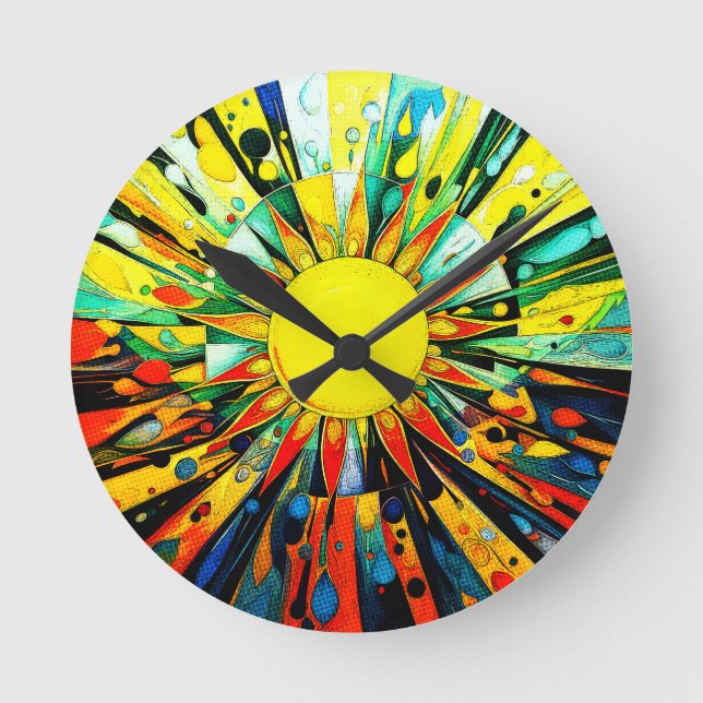 Sun In Abstract 910 Round Clock (Front)