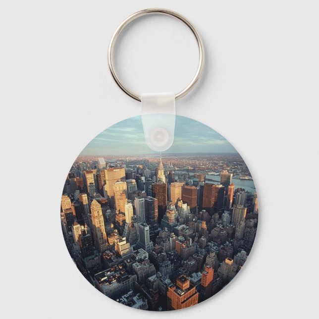 Sun Is Setting On New York City City-scape View Key Ring (Front)