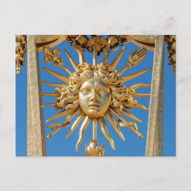 Sun King on Golden gate of Versailles castle Postcard (Front)