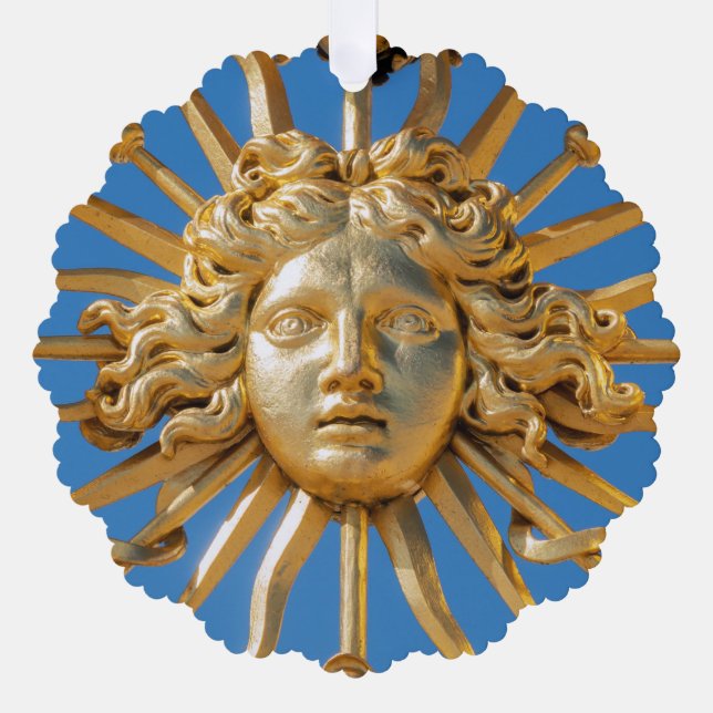 Sun King on Golden gate of Versailles castle Tree Decoration Card (Front)