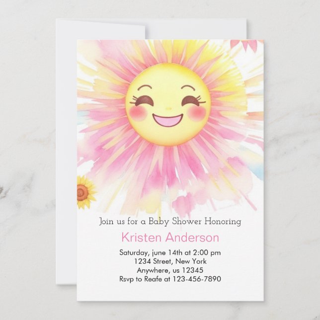 Sun-Kiss A Little Ray of Sunshine Girl Baby Shower Invitation (Front)