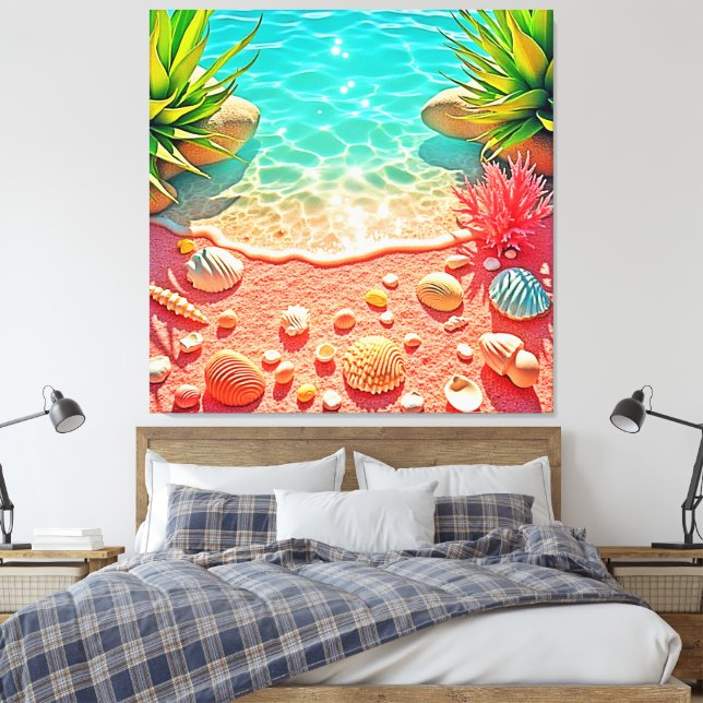 Sun-kissed Beach Shells Design Canvas Print (Insitu(Bedroom))