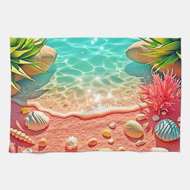 Sun-kissed Beach Shells Design Tea Towel (Horizontal)