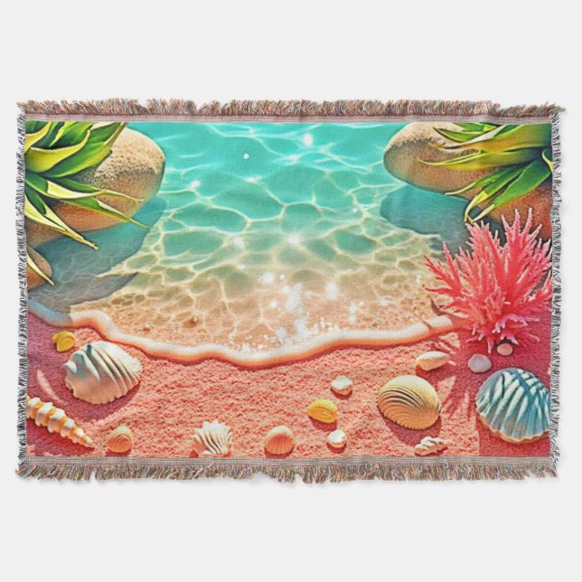 Sun-kissed Beach Shells Design Throw Blanket (Front)