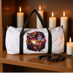 Sun-kissed Cowgirl: A Portrait of Boldness Duffle Bag