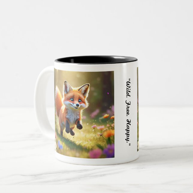 "Sun-Kissed Fox Kit" Two-Tone Coffee Mug (Front Left)
