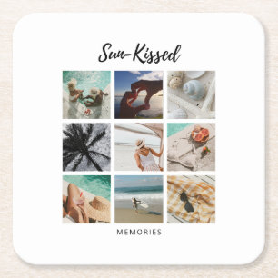 Sun-Kissed Memories Photo Collage Square Paper Coaster