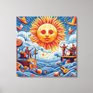 Sun-Kissed Ocean Jam: Vibrant Music Festival Art Canvas Print