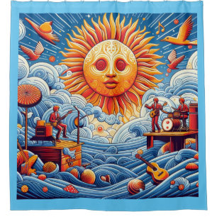 Sun-Kissed Ocean Jam: Vibrant Music Festival Art Shower Curtain