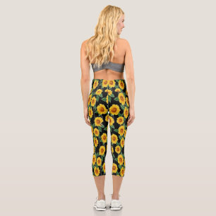 Sun-Kissed Sunflower Delight – Seamless Floral  Capri Leggings