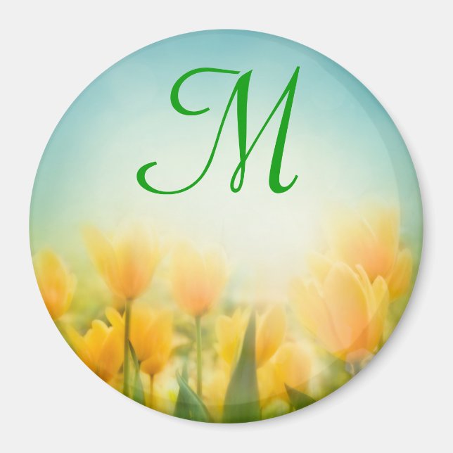 Sun Kissed Yellow Tulips Monogram Initial Magnet (Front)