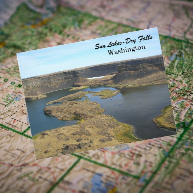 Sun Lakes-Dry Falls, Washington Travel Photo Postcard (In Situ Map)
