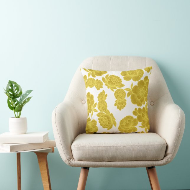 Sun Light 💛 Elegant Yellow Floral Cushion (Chair)