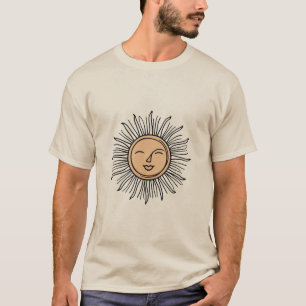 Sun Line Art Tee   Neutral Bohemian Style