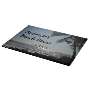 Sun lit Palm Tree Ocean Family Name       Cutting Board