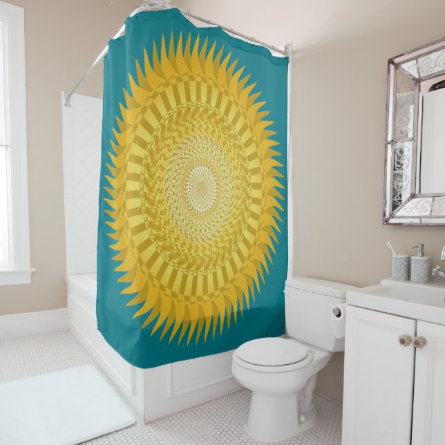 Sun Mandala in Yellow Shower Curtain (In Situ)