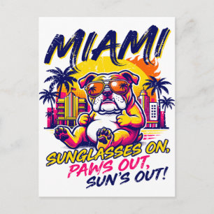 Sun Miami Florida Retro Bulldog Beach Vibes Postcard