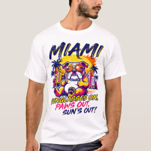 Sun Miami Florida Retro Bulldog Beach Vibes T-Shirt