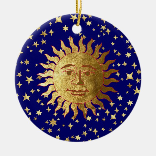 Sun, Moon and Stars Ceramic Tree Decoration (Front)