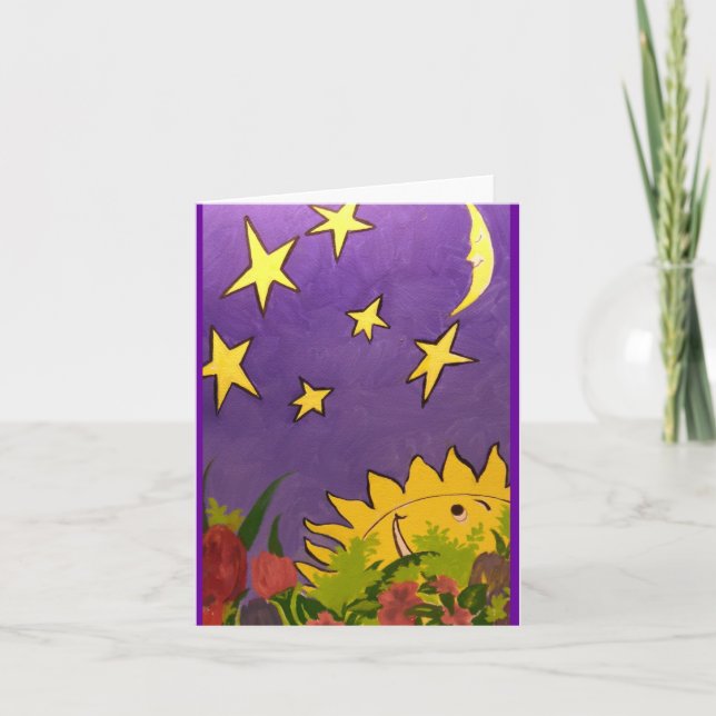 Sun Moon and Stars Colour Folded Greeting Card (Front)