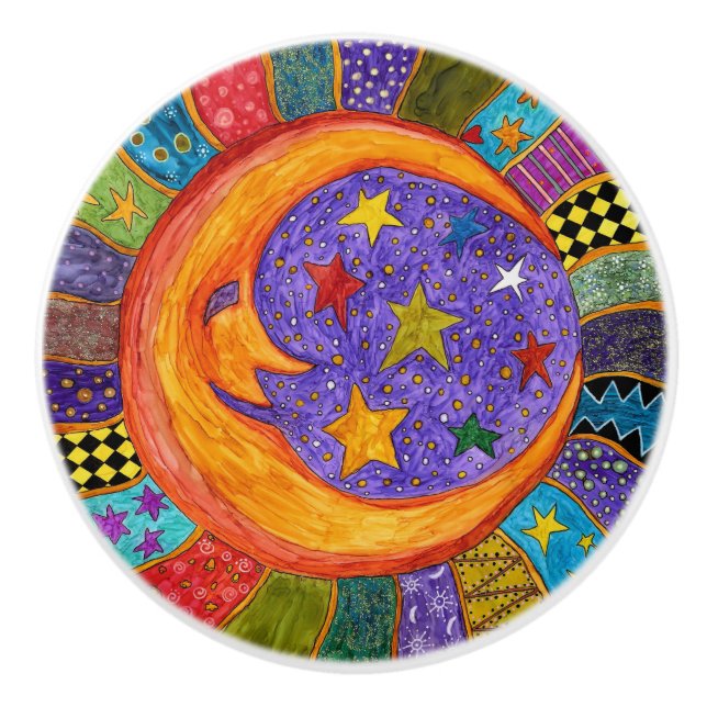 Sun, Moon and Stars Door Knob - Ceramic (Front)