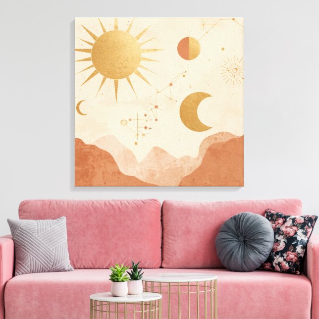 Sun Moon and Stars Wall Art – Celestial Boho Decor (Insitu(LivingRoom))