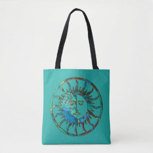 Sun & Moon - blue green + your backgr. Tote Bag