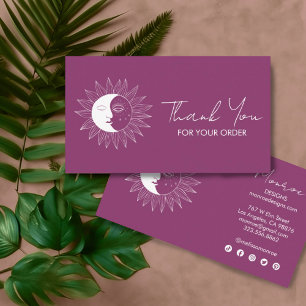 Sun & Moon Boho Social Icons Order Thank You Berry Business Card