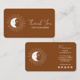 Sun & Moon Boho Social Icons Order ThankYou Earthy Business Card