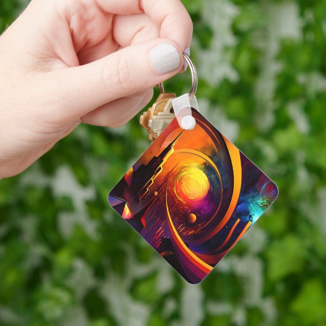 Sun moon bright portal colour abstraction city key ring (Hand)