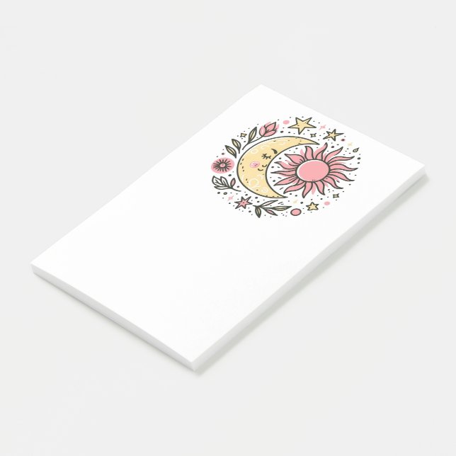 Sun Moon Floral Pink Yellow Zodiac Astrological Post-it Notes (Angled)