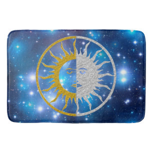 SUN & MOON gold silver + your background Bath Mat