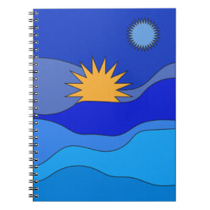 Sun moon hills abstract landscape blue notebook