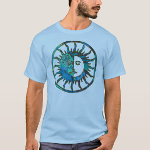 SUN & MOON in blue, gold & silver T-Shirt