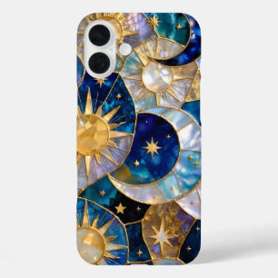 Sun Moon iPhone Case Stained Glass Blue Gold