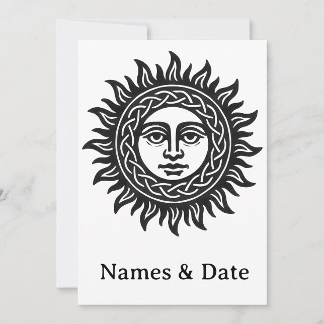 Sun & Moon Mythic Invitation – Pagan, Celestial. (Front)