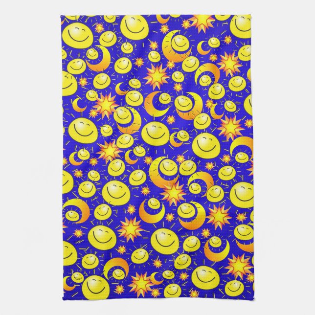 Sun Moon Orange Yellow Stars Kitchen Hand Towel (Vertical)