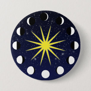 Sun, Moon Phases & Stars 7.5 Cm Round Badge