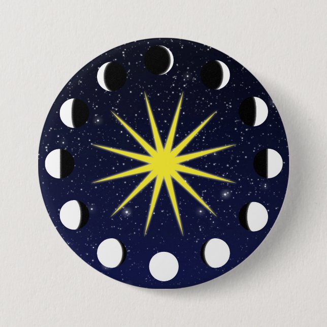 Sun, Moon Phases & Stars 7.5 Cm Round Badge (Front)