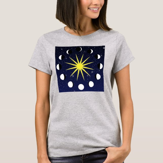 Sun, Moon Phases & Stars T-Shirt (Front)